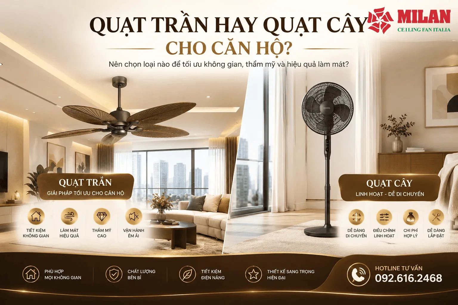 quạt trần hay quạt cây cho căn hộ